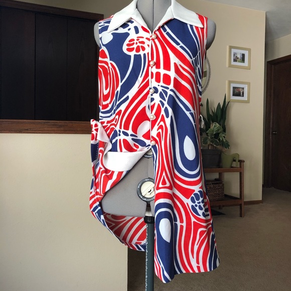 Vintage Psychedelic Red, White & Blue Dress - Picture 5 of 6